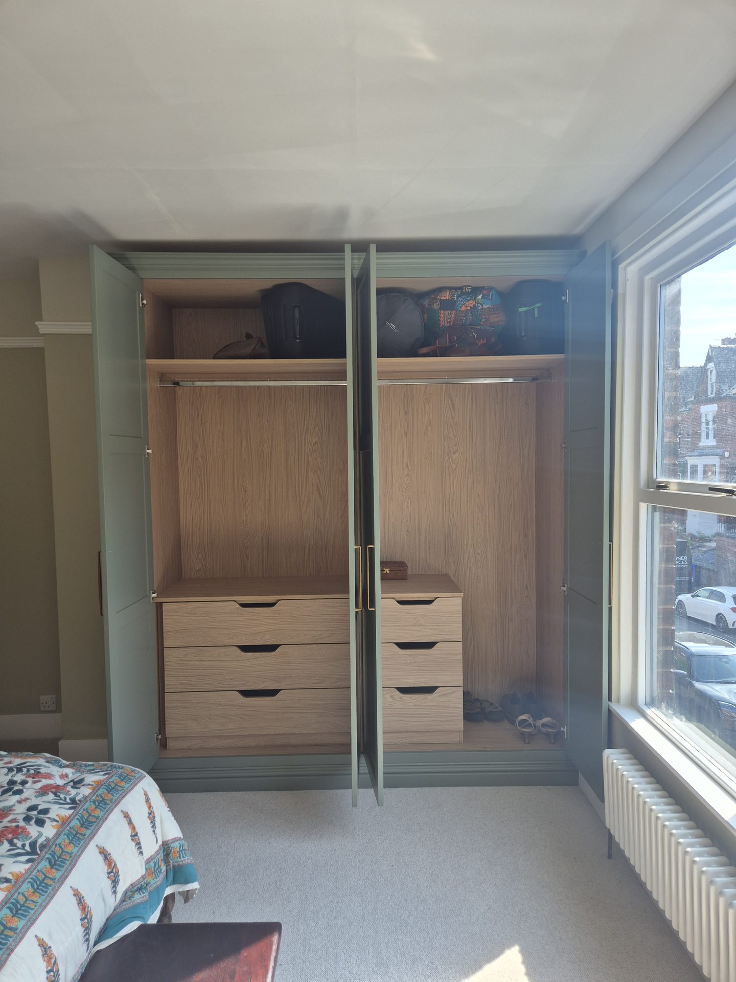 Fitted wardrobe interior with drawer stacks